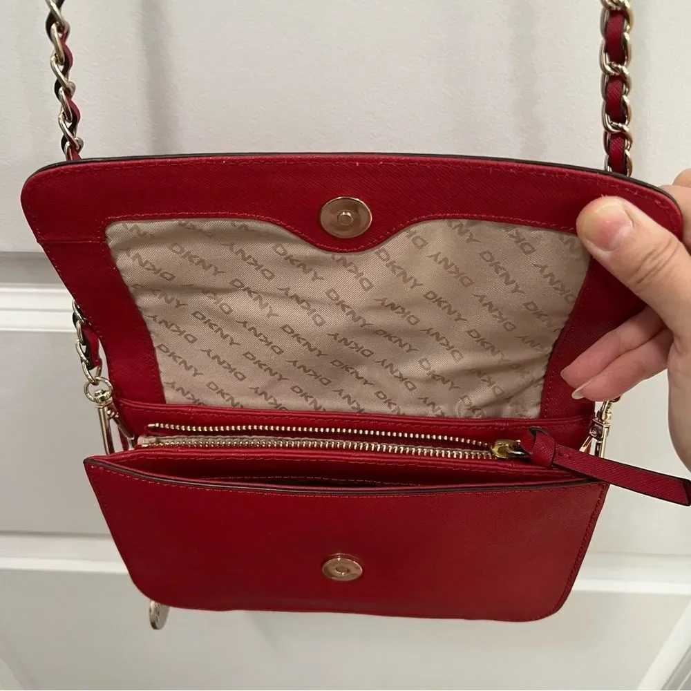 DKNY Saffiano Leather Red Crossbody Bag